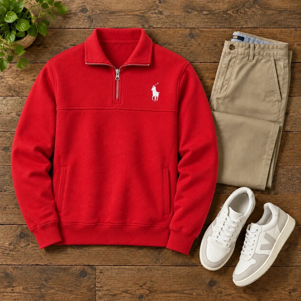 دورس مردانه نیم زیپ سلانیک یقه دار مدل POLO-قرمز